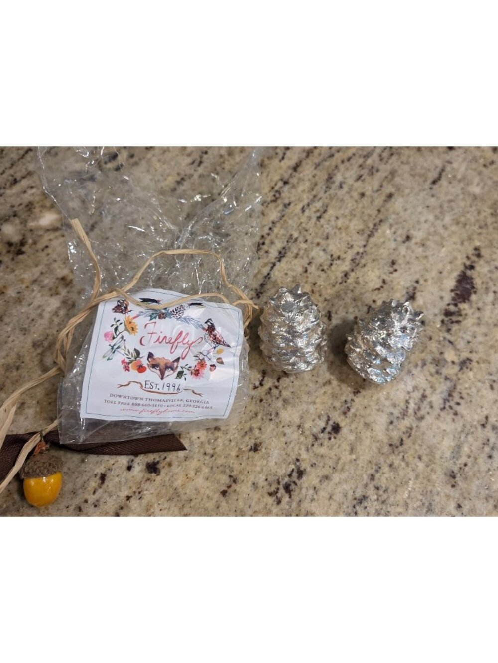 Firefly Salt & Pepper Shakers Silver Tone Metal Heavy Pine Cones